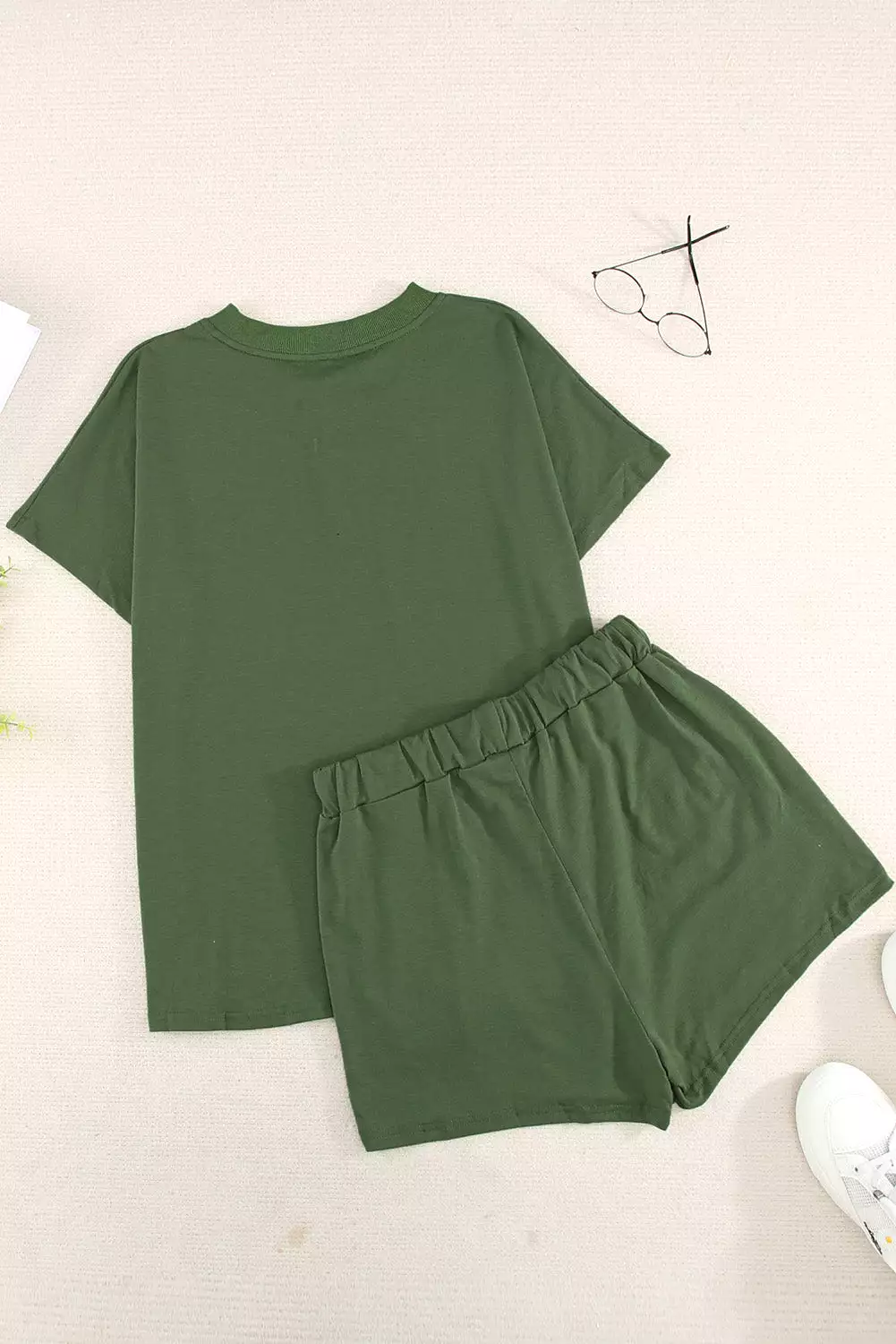 Quarter Button Short Sleeve Top and Shorts Lounge Set