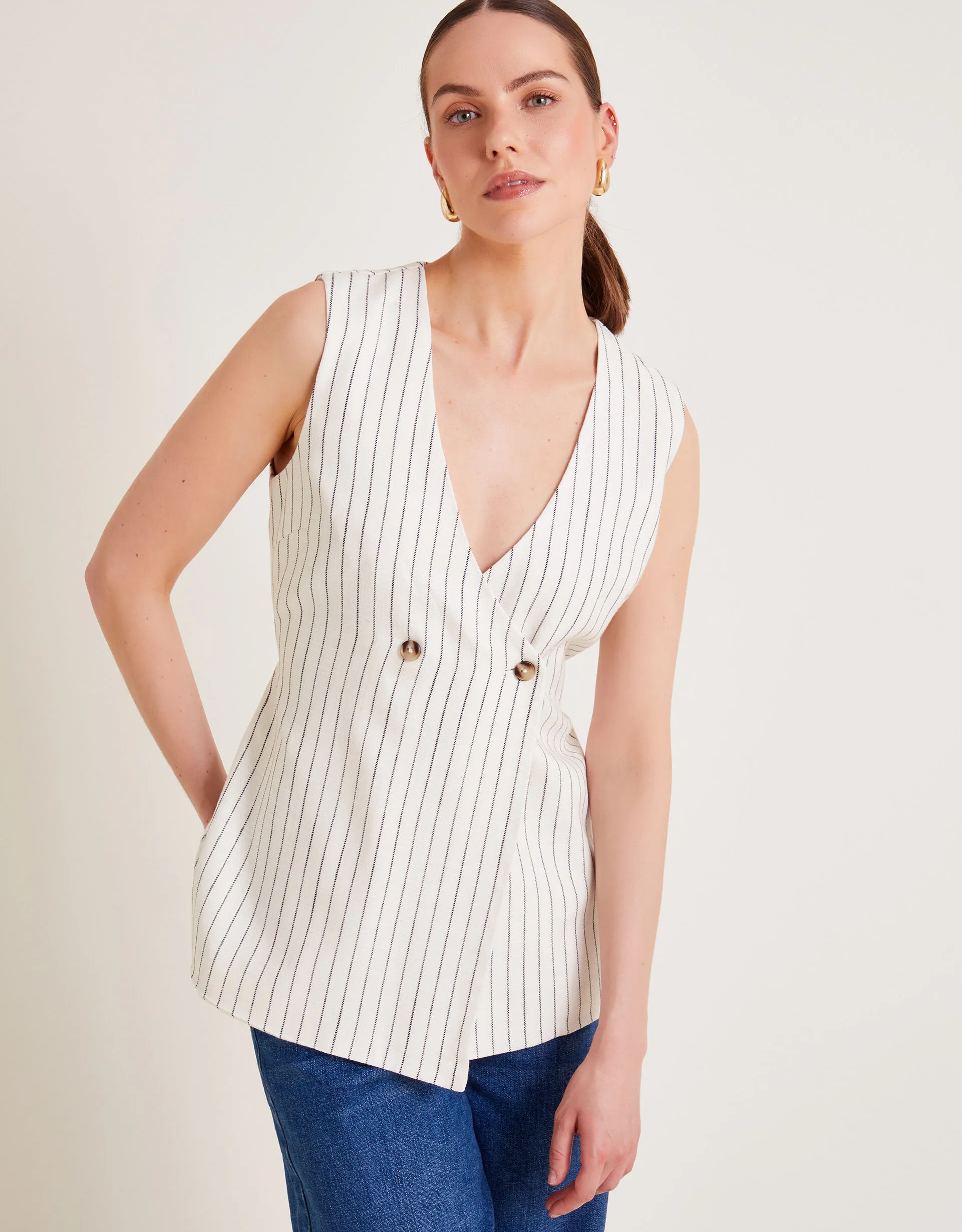 Sara Stripe Waistcoat Ivory