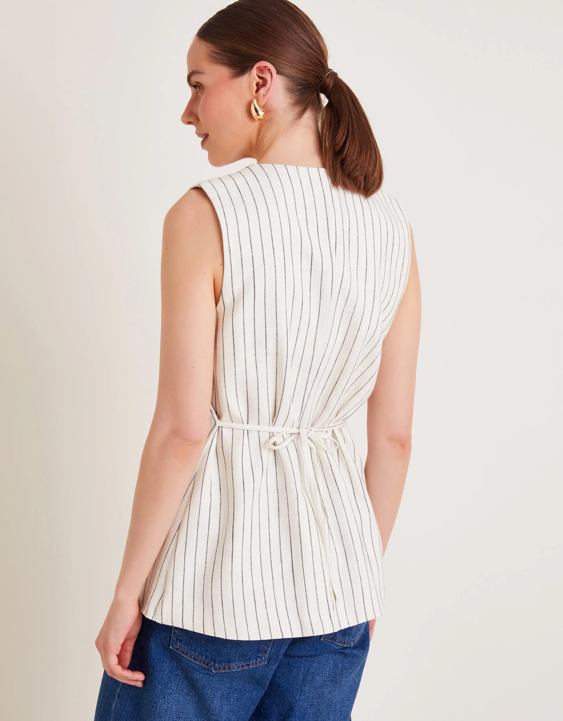 Sara Stripe Waistcoat Ivory