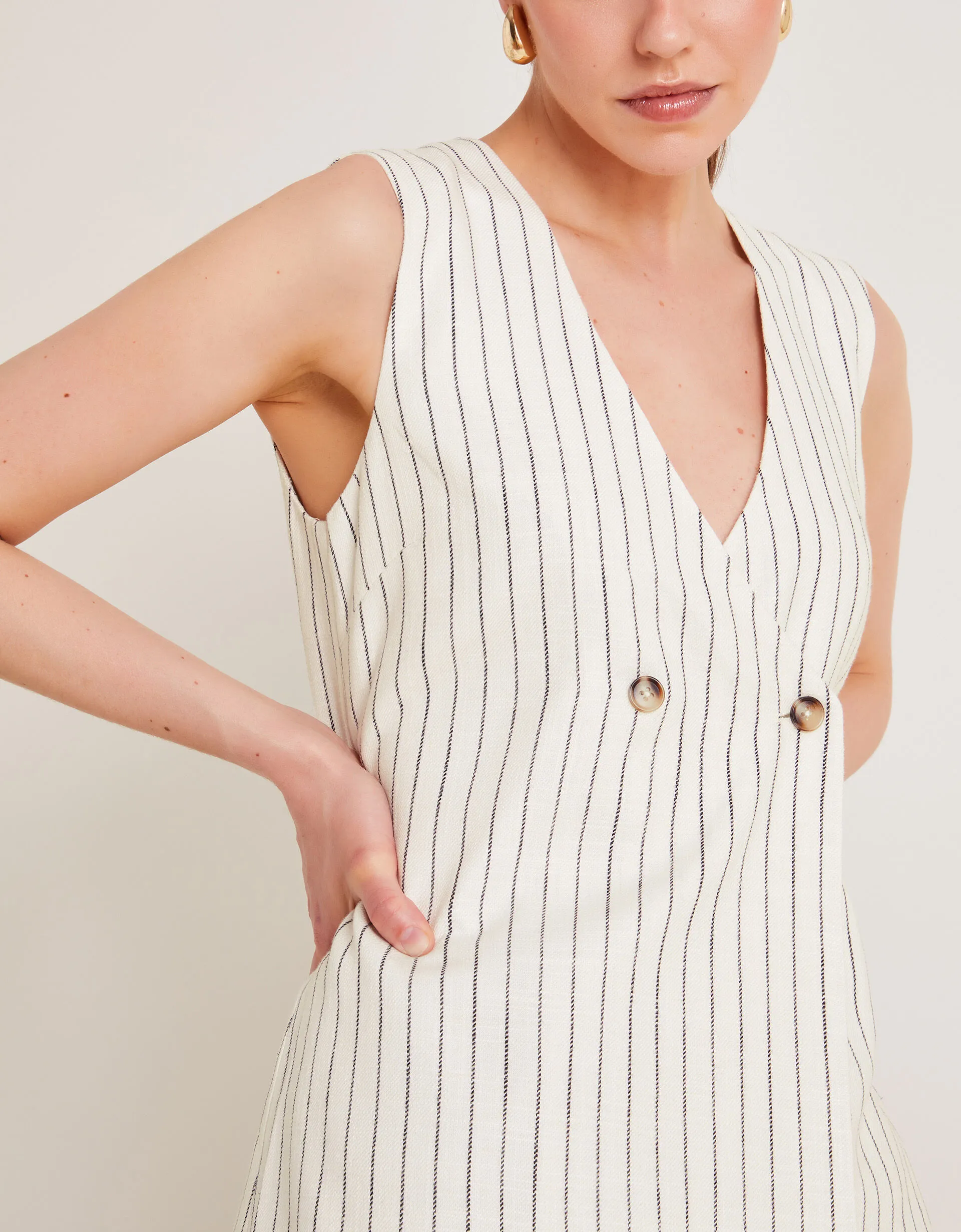 Sara Stripe Waistcoat Ivory