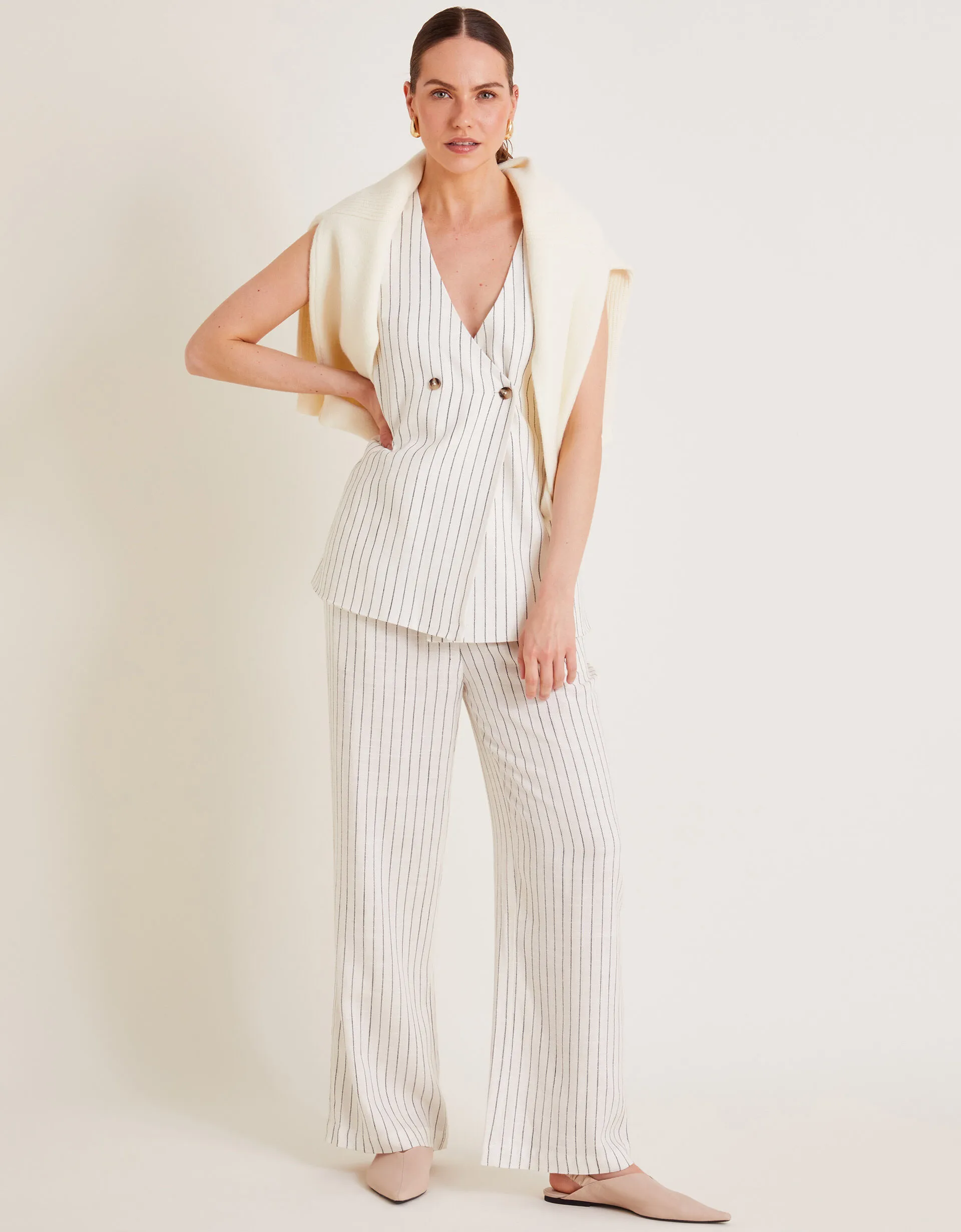 Sara Stripe Waistcoat Ivory