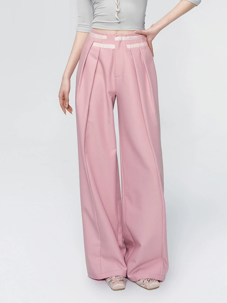 Spring trendy retro casual pants design straight wide leg high waist suit pants for women