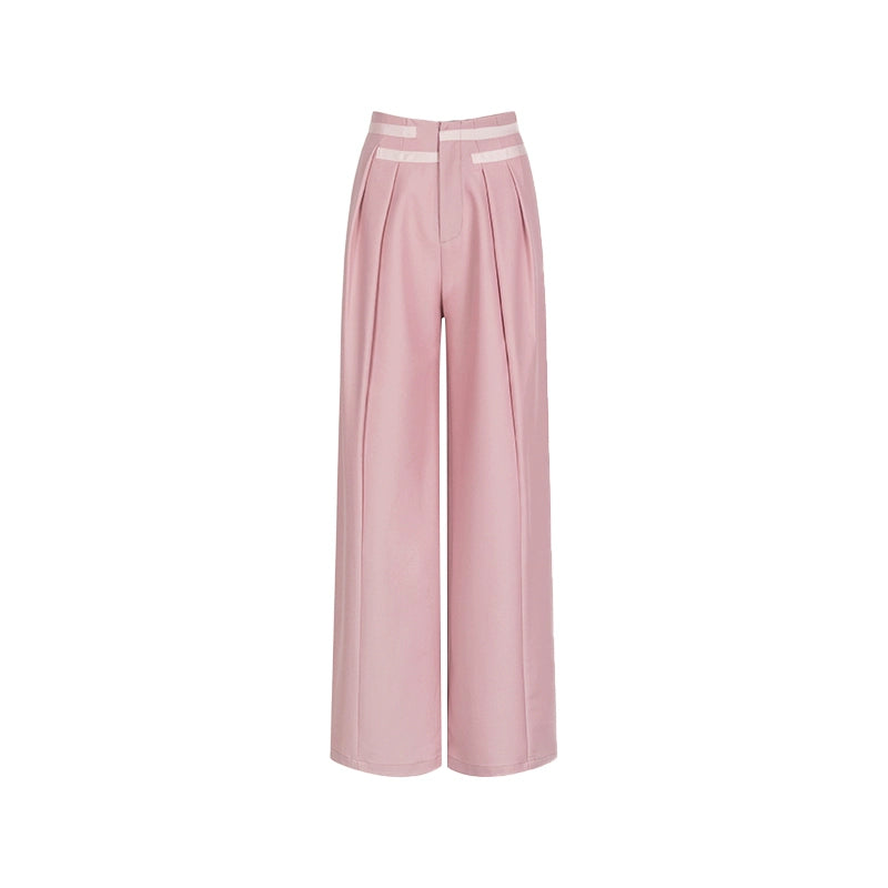 Spring trendy retro casual pants design straight wide leg high waist suit pants for women