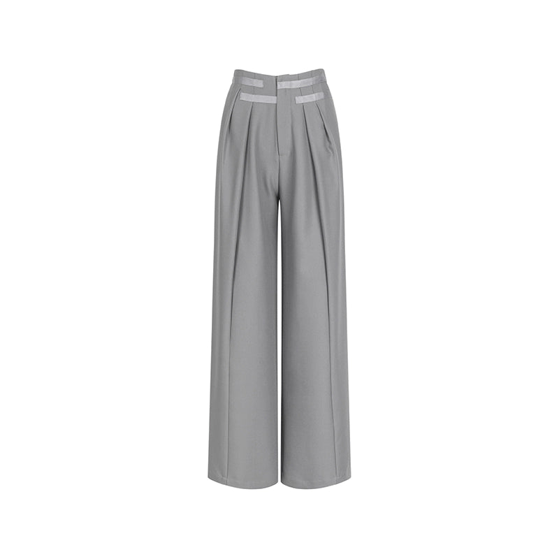 Spring trendy retro casual pants design straight wide leg high waist suit pants for women