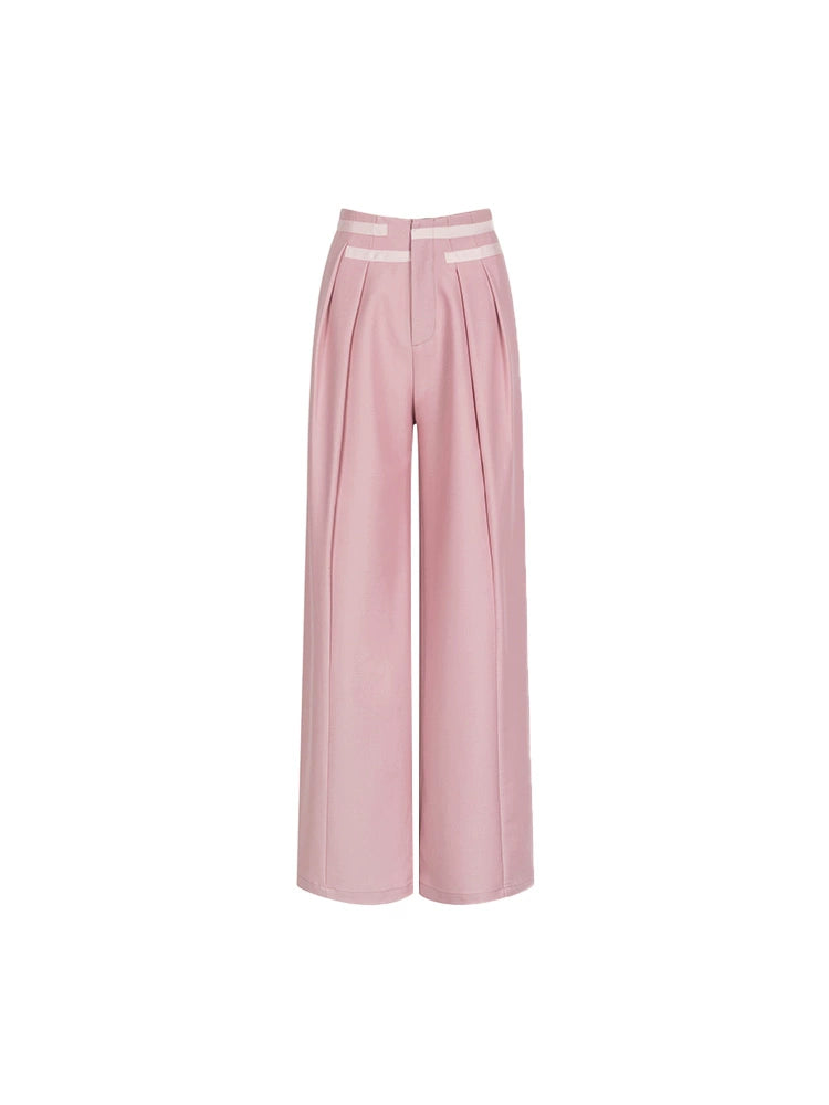 Spring trendy retro casual pants design straight wide leg high waist suit pants for women