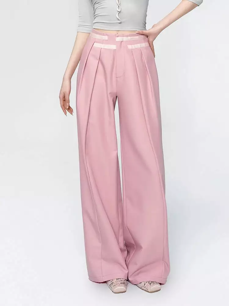 Spring trendy retro casual pants design straight wide leg high waist suit pants for women