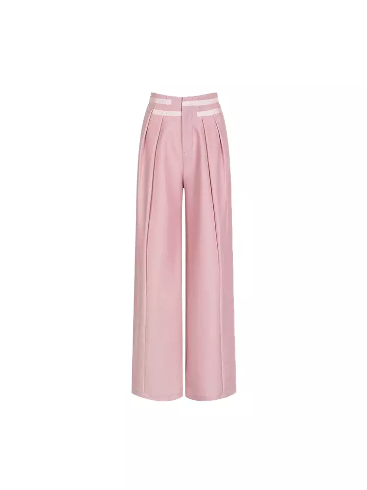 Spring trendy retro casual pants design straight wide leg high waist suit pants for women