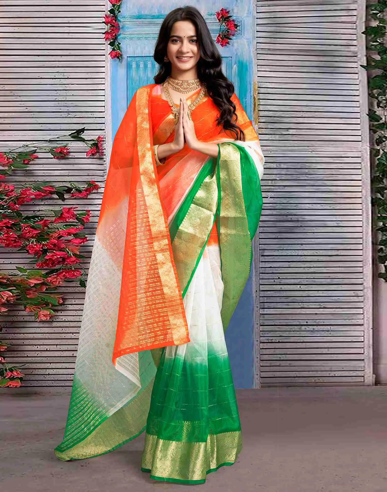 Tricolor Organza Plain Woven Tiranga Saree