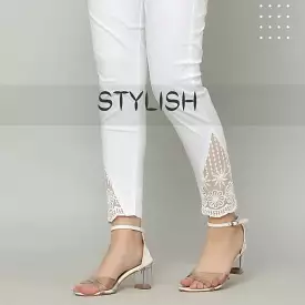 White Cotton Tissue Pants for Women-DP001W