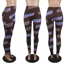 Women's sexy high waist leggings plus size trousers Snickers KitKat printed sweatpants American clothing sports fitness pants L 