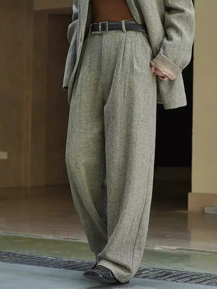 Wool Trousers 2023 Spring And Winter New Retro High Waist Wide Leg Loose Casual Pockets Pants Women Fashion 2R7791