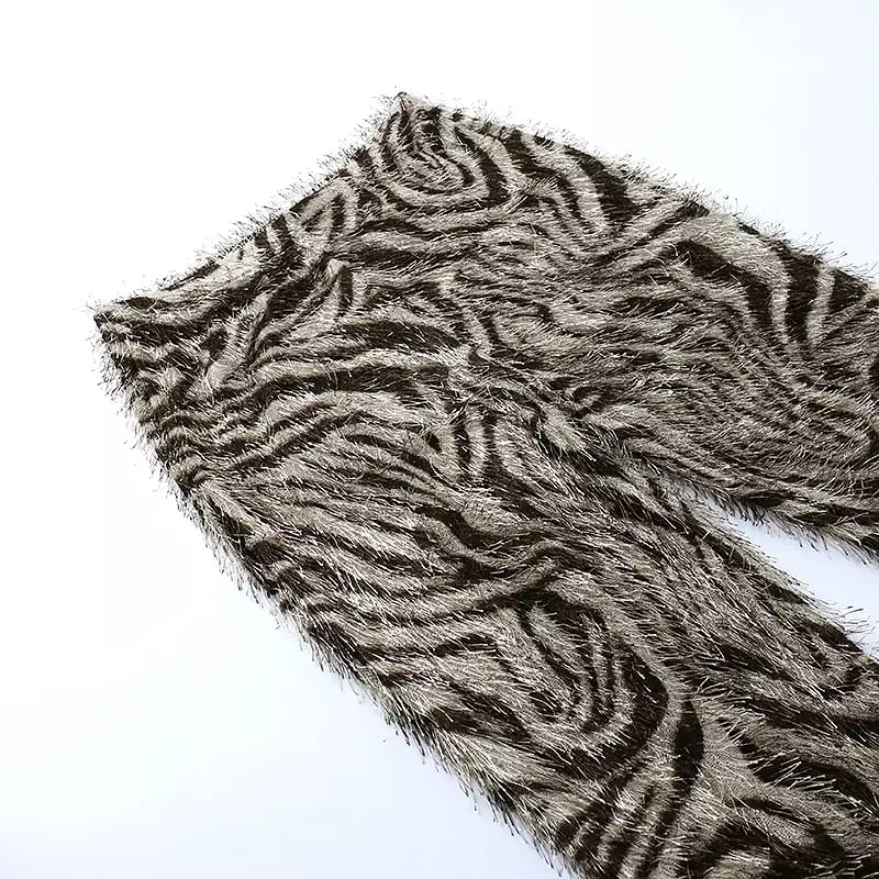 Zebra Striped Knitted Furry High Waist Pants for Women Bottoms Streetwear Fall Winter Fashion Sexy Trousers YJ22454MH